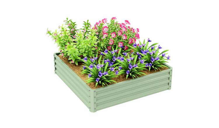 Outsunny Metal Raised Garden Bed with Open Bottom - Light Green