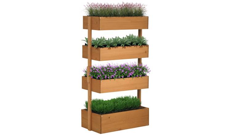 Outsunny 4 Tier Wooden Freestanding Outdoor Raised Garden Bed - Orange