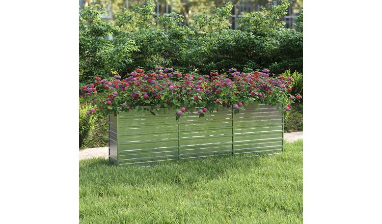 Walplus Galvanised Steel Raised Garden Bed - Silver - 240 x 40 x 77 cm