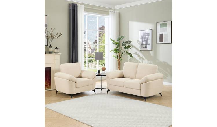 Furniture Online Malmo Scandi Style Linen 1+2 Seater Sofa Set - Beige