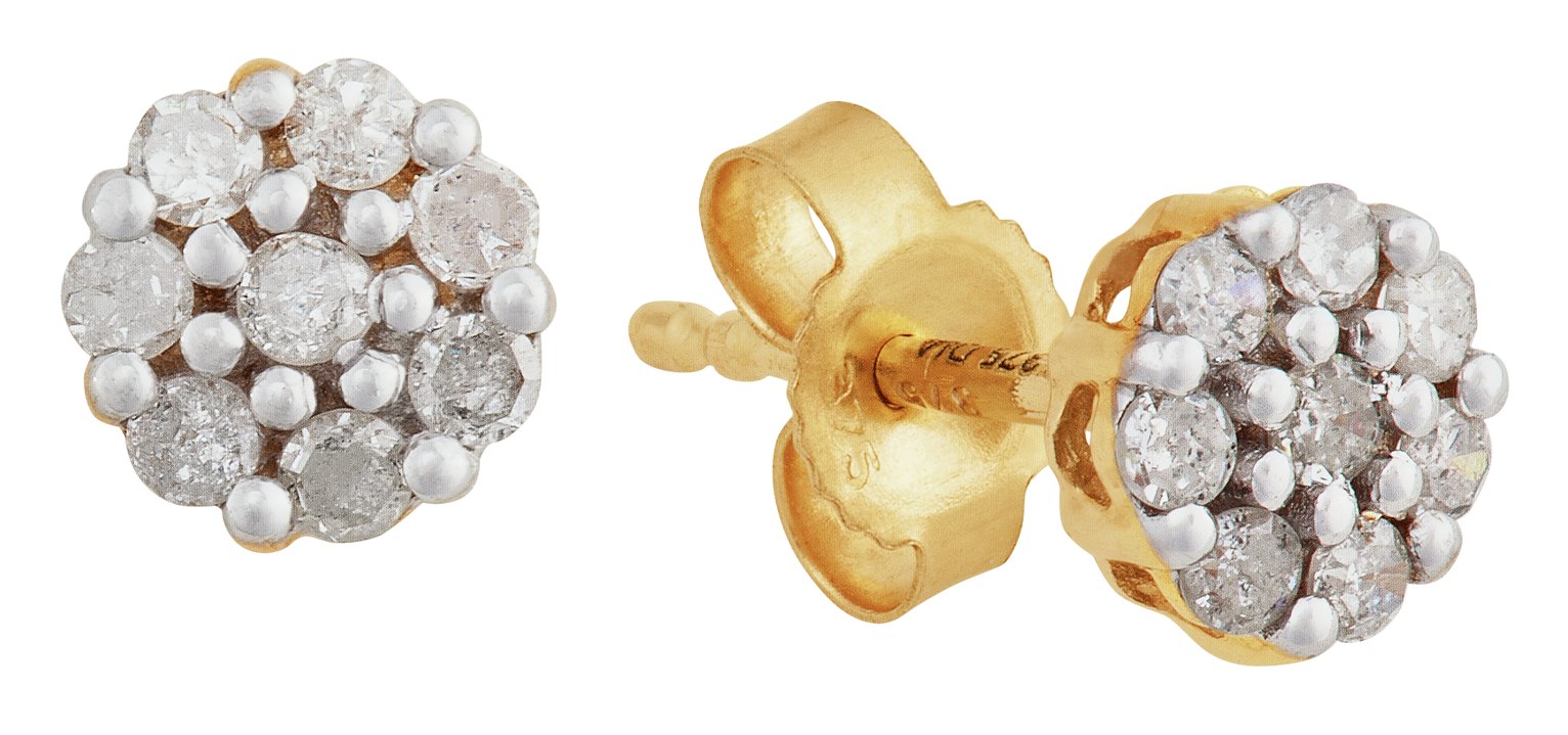 Revere 9ct Gold 0.25ct tw Diamond Cluster Earrings