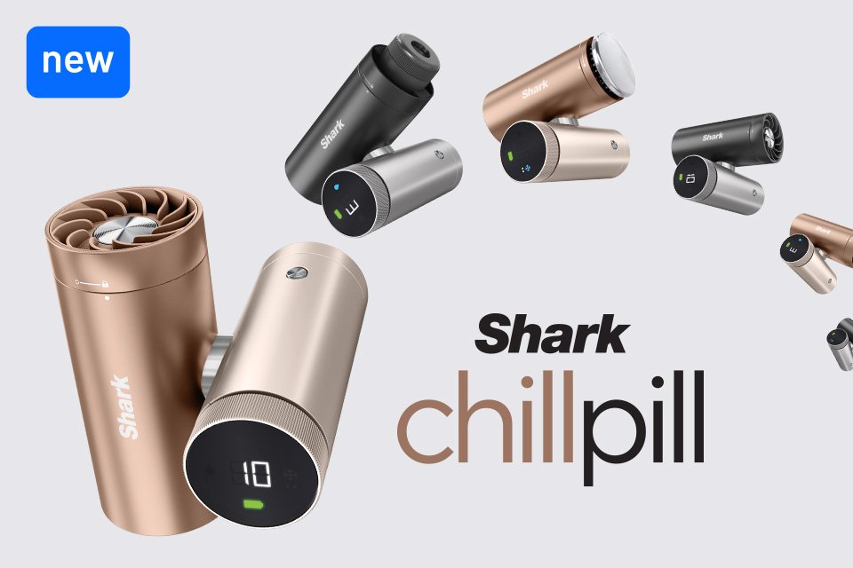 Meet the Shark ChillPill. The first 3-in-1 personal cooling system with high-speed fan, InstaChill cooling and ultra-fine misting.