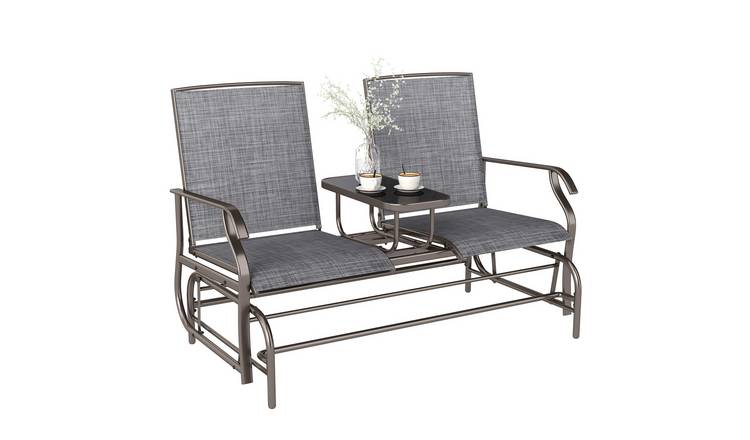 Outsunny 2 Seater Garden Glider Bench with Glass Top - Grey
