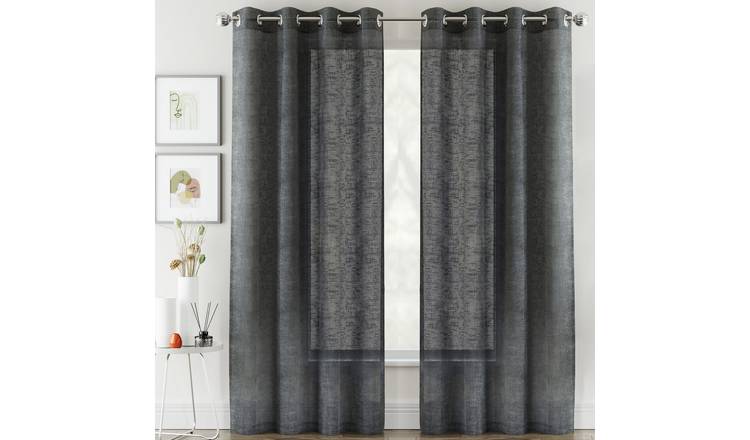 Tyrone Textiles Crete Eyelet Sheer Voile Panels - 140 x 137cm - Black