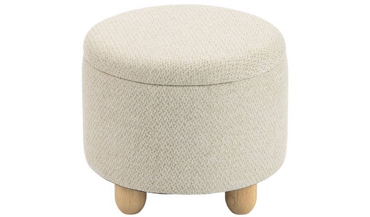 HOMCOM Burlap Fabric Round Small Ottoman Foot Rest - Beige