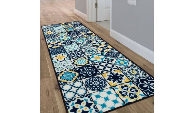 The Rugs Navy Patchwork Washable Nonslip Runner Rug - 50 x 150cm