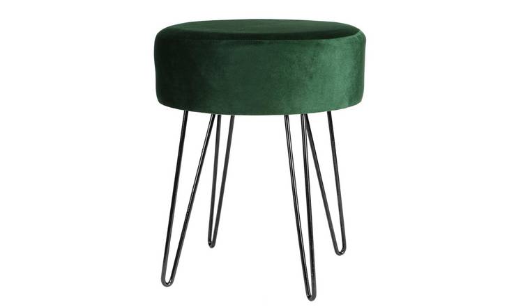 Harbour Housewares Round Velvet Footstool - Green/Black
