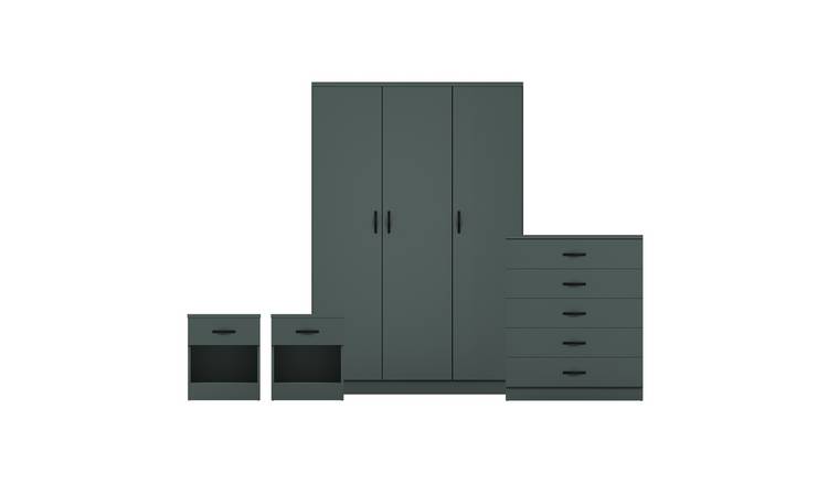 Vida Designs Riano Bedroom Set (Bedsides, 5 Drawer Chest, 3 Door Wardrobe)-Green