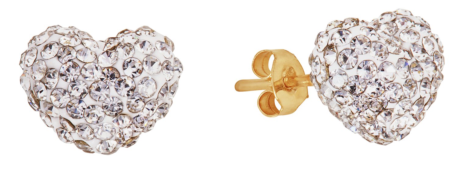 Revere Round Crystal 9ct Yellow Gold Heart Stud Earrings