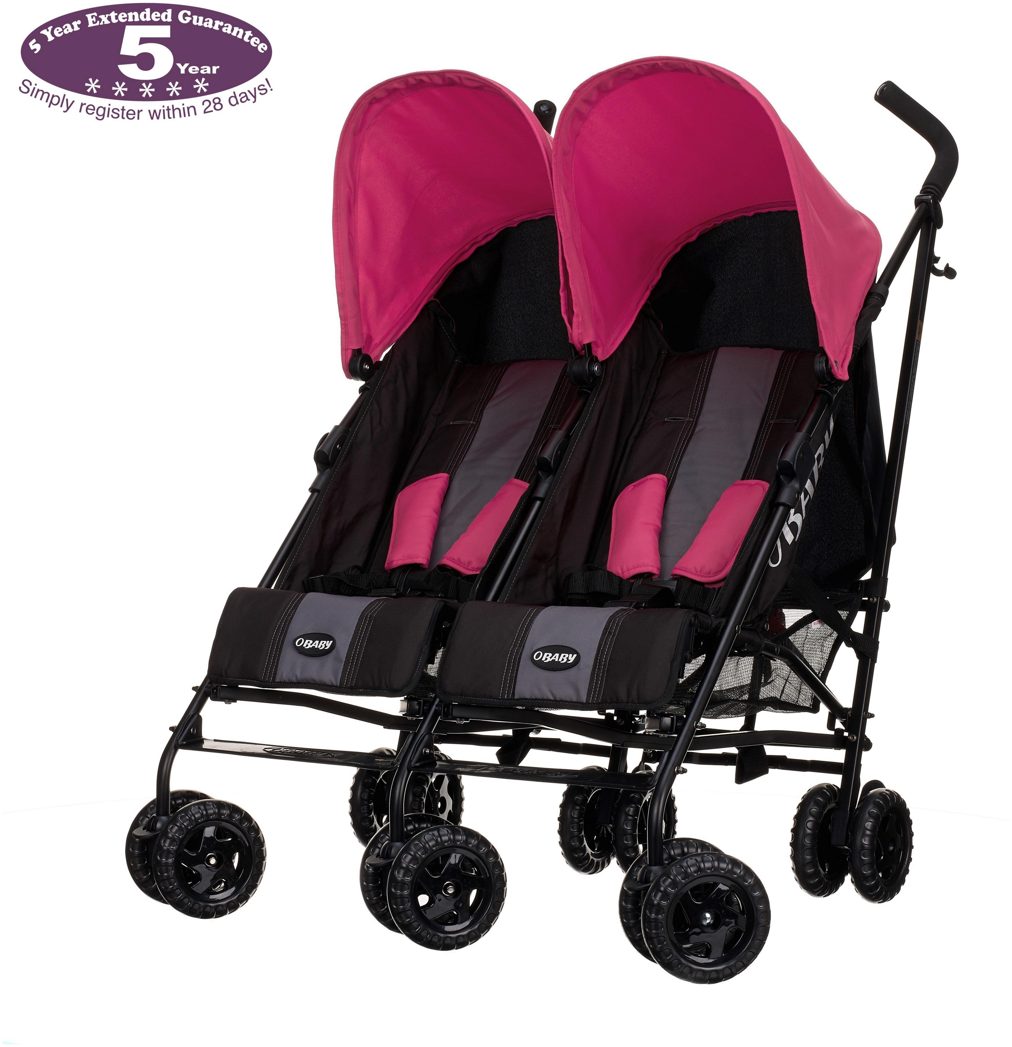 Obaby Apollo Black and Grey Double Pushchair - Pink