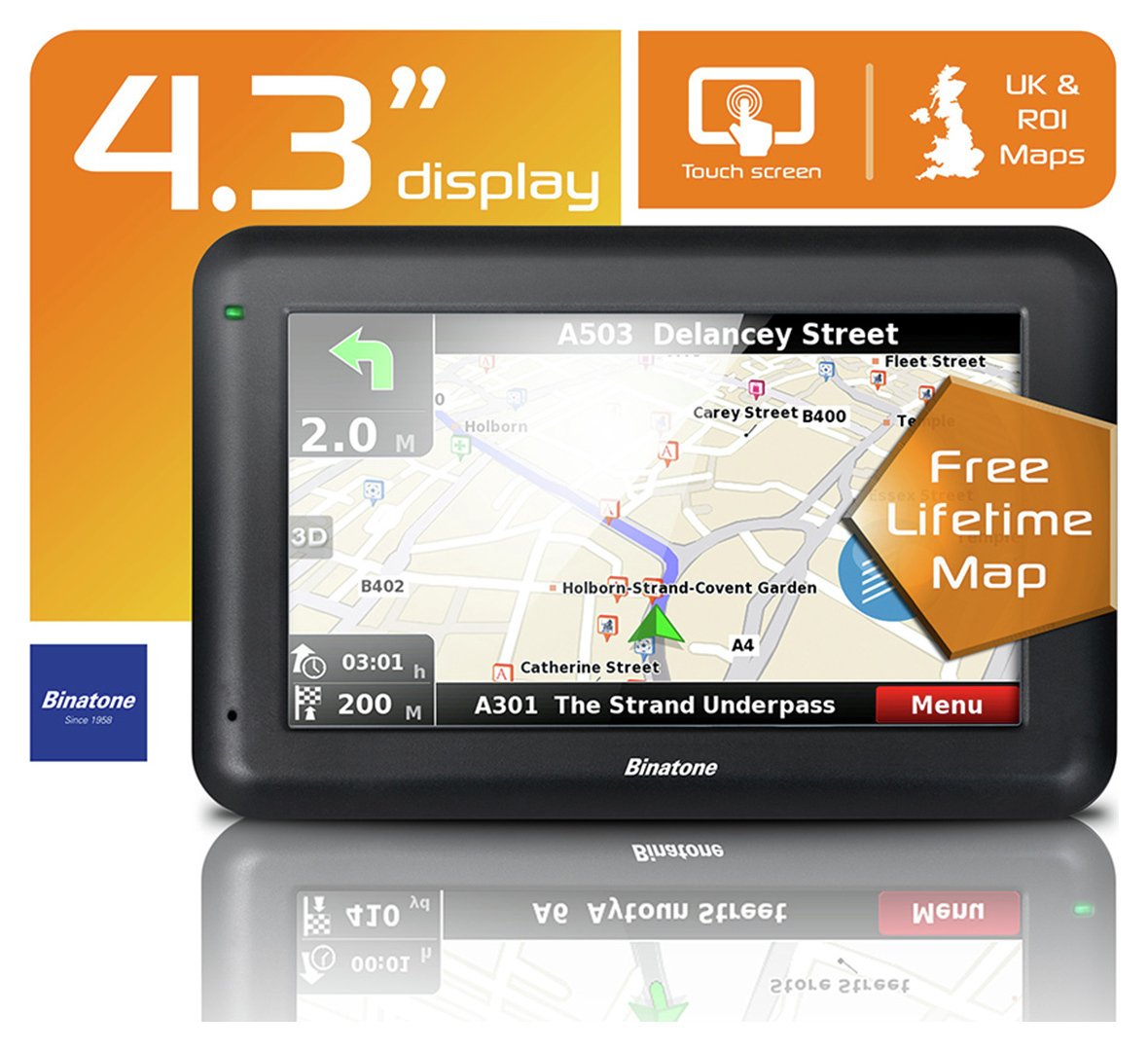 Binatone U435 4.3 Inch Sat Nav Lifetime Maps Uk & ROI Review