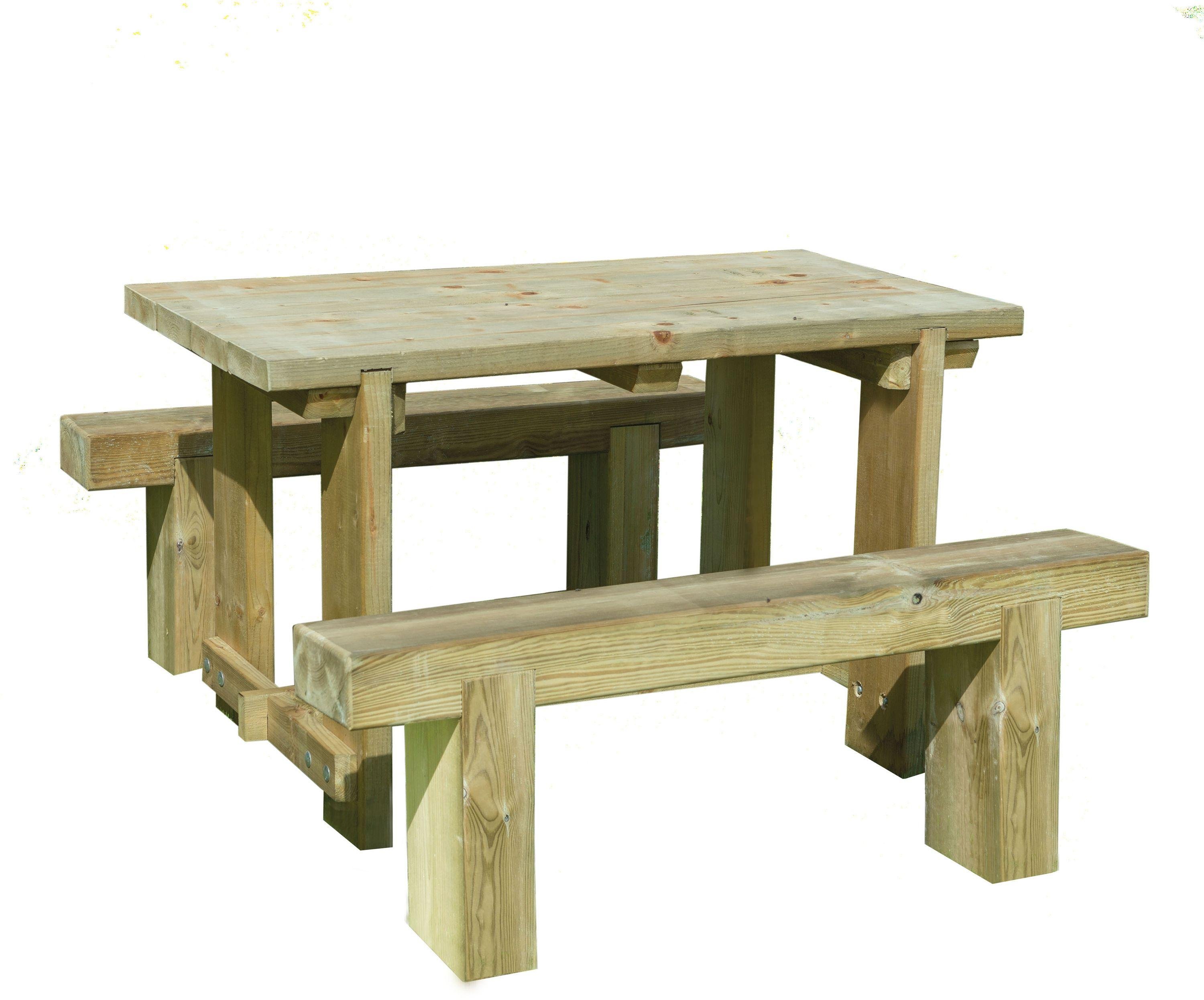 Forest Garden Sleeper Benches and Table Set 1.2m