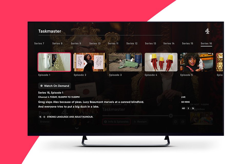 Freely's easy browsing function displayed on a smart TV. 