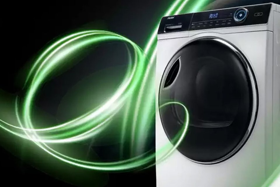 A Haier grey washer dryer. 