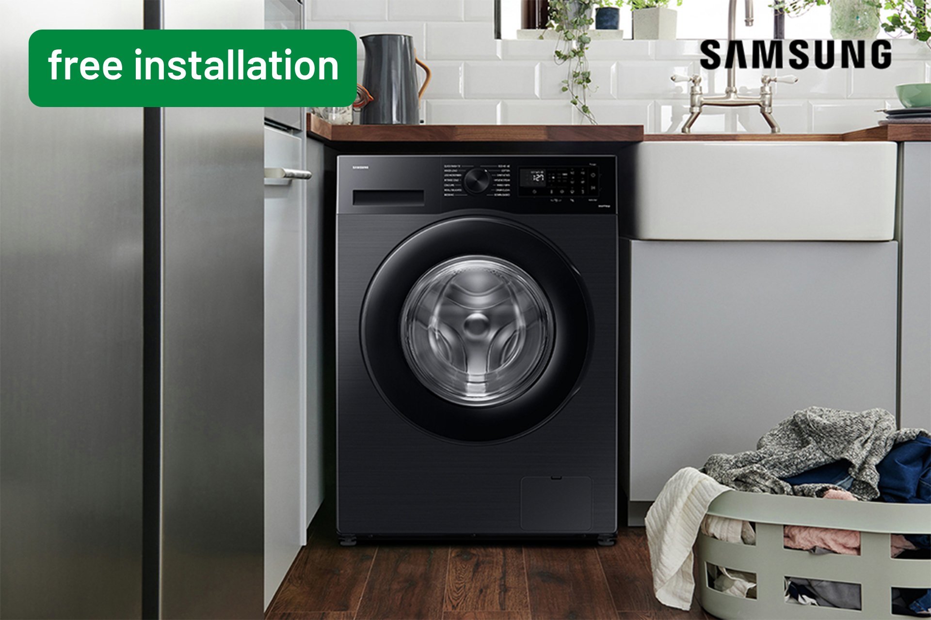 Shop free installation on selected Samsung laundry & dishwashing appliances.