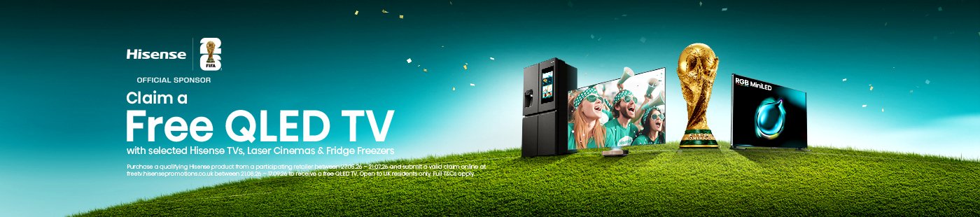 Hisense. Claim a free QLED TV with selected Hisense TVs.