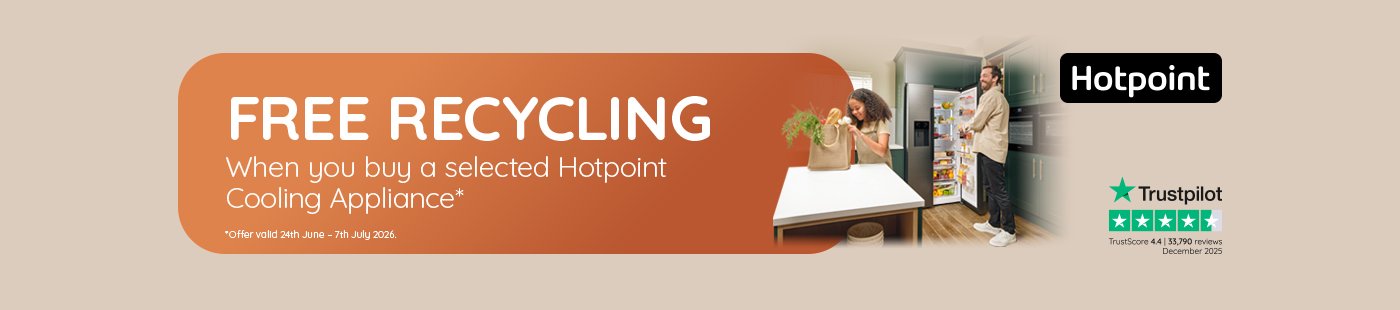 Hotpoint. Free recycling when you buy a selected Hotpoint cooking appliances.