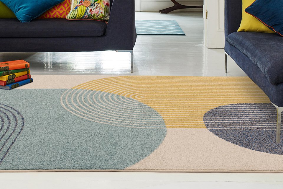 Asiatic Muse Retro Blue Cut Pile Rug.