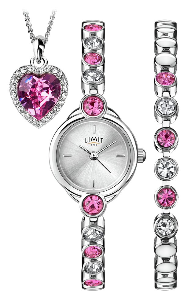 Limit Ladies' Pink Heart Triple Stone Set Watch