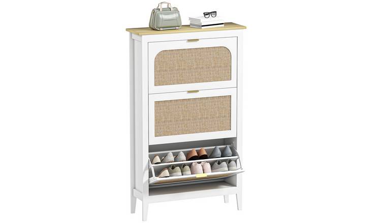HOMCOM Rattan Storage Cabinet with 3 Flip Drawers - White