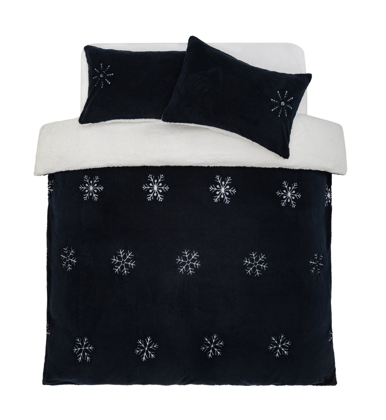 Argos Home Embroidered Snowflake Fleece Bedding Set - Double