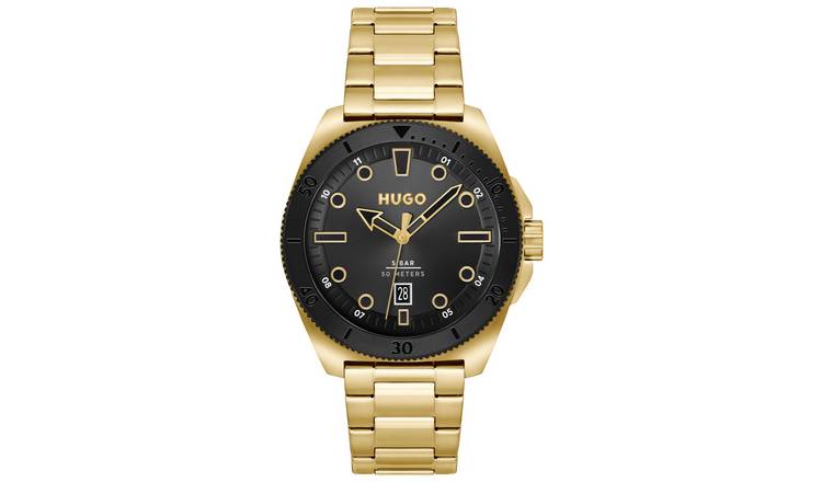 HUGO Men's Black IP Gold Tone Bracelet Watch