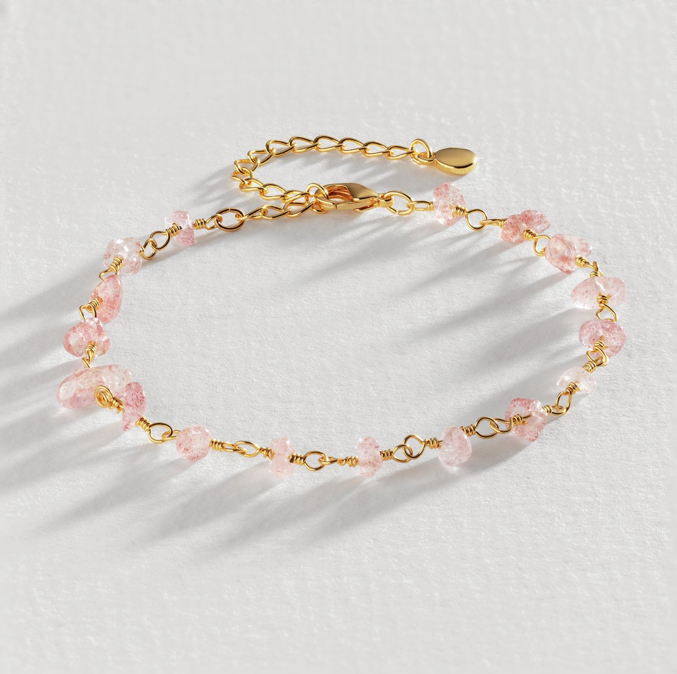 Revere Yellow Gold Plated Rose Quartz Stone Bracelet