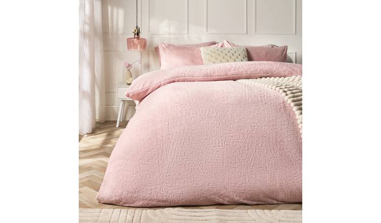 OHS Thermal Soft Teddy Fleece Duvet Cover Bedding Set Blush - Single