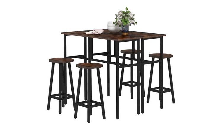 HOMCOM 6 Piece Industrial Bar Table and Stools Set - Rustic Brown