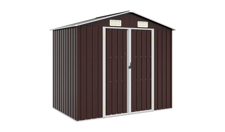 Walplus Galvanised Steel Garden Shed - Brown - 205 x 129 x 183 cm