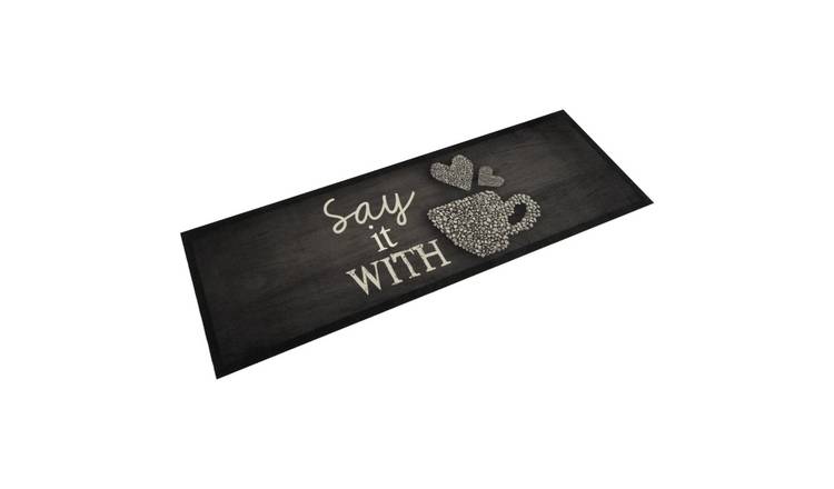 Walplus Cup Black Kitchen Rug - Black - 180 x 60 cm
