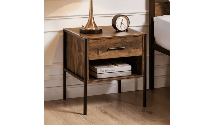 Vida Designs Brooklyn 1 Drawer Bedside Cabinet - Dark Wood