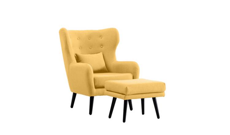 Furniture Online Winslow Wingback Fabric Armchair with Footstool - Mustard