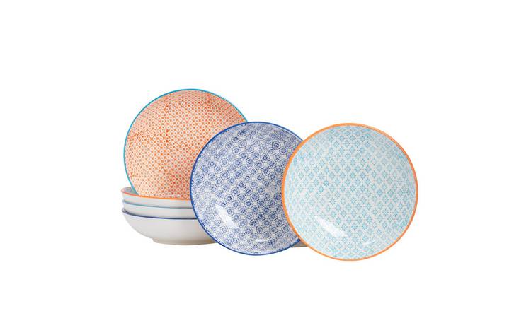 Nicola Spring Hand-Printed Pasta Bowls - 3 Colours - Pack of 6