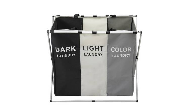 Living and Home 3 Section Foldable Laundry Basket - Multi