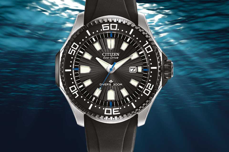 Citizen Eco-Drive men's Dive black silicone strap watch.