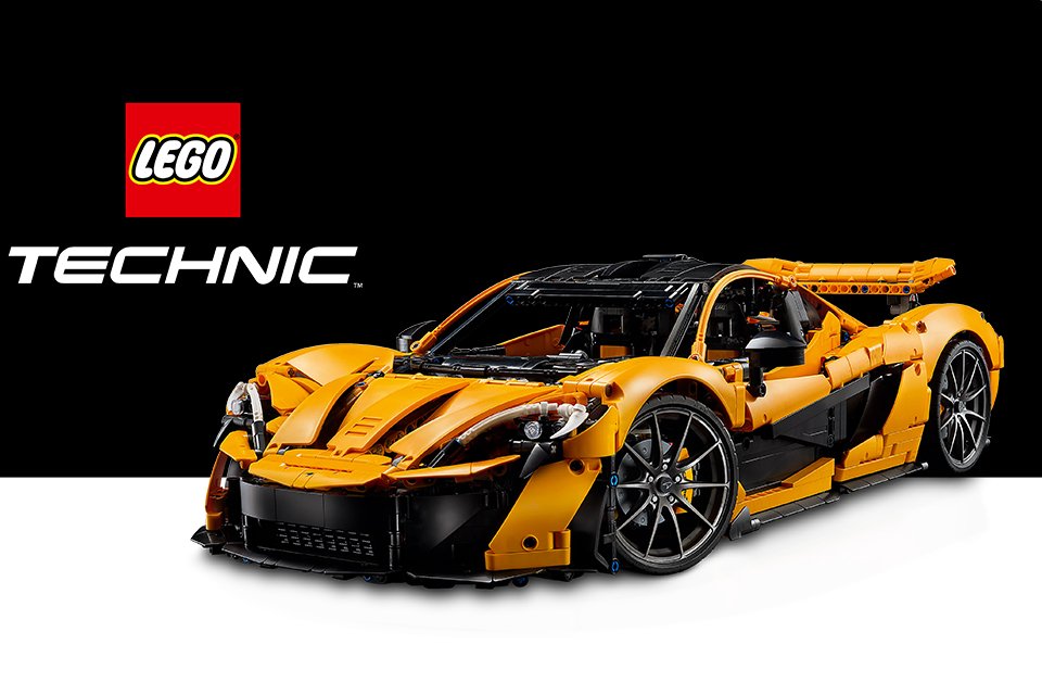 The LEGO® Technic McLaren P1 Car Set on a black background with the LEGO® and Technic logos. 