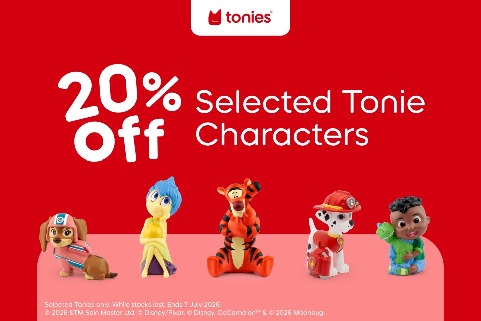 Save 20% on selected Tonies characters.
