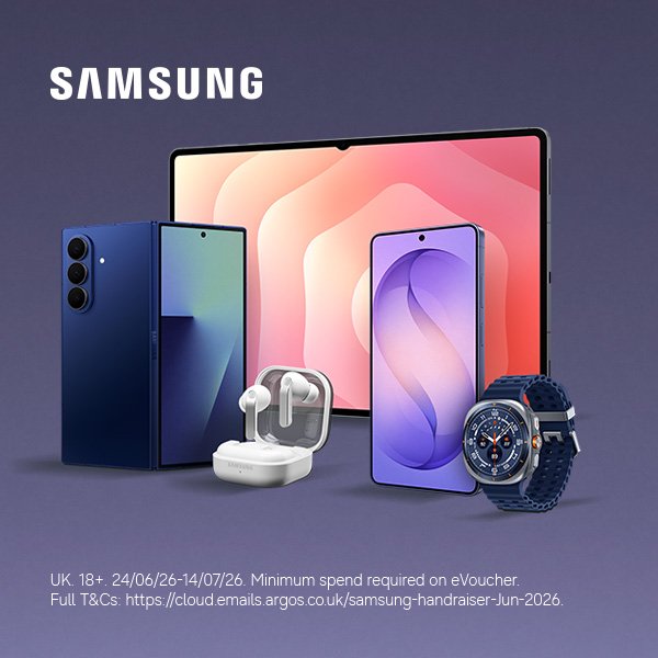 Samsung. Your chance to win a £1000 Argos eVoucher. T&Cs apply. Stay up to date with Samsung. Register now for a chance to win 1 of 10, £1000 Argos eVouchers, to spend on selected Galaxy devices.