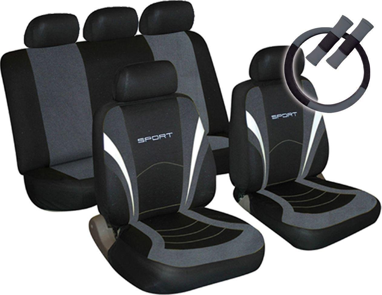 Sport Seat Cover, Steering Wheel and Seat Belt Pads - Grey