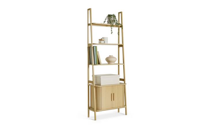 Vonhaus Landos 4 Tier Tambour Sliding Door Bookcase - Brown