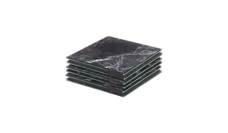 Harbour Housewares Square Glass Coasters - Black Marble - Pack of 6