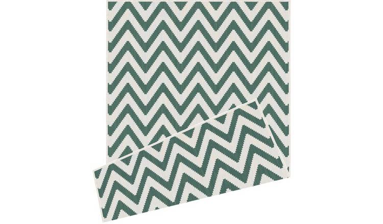 The Rugs Green and White Duo Weave Zigzag Reversible Rug - 120 x 170cm