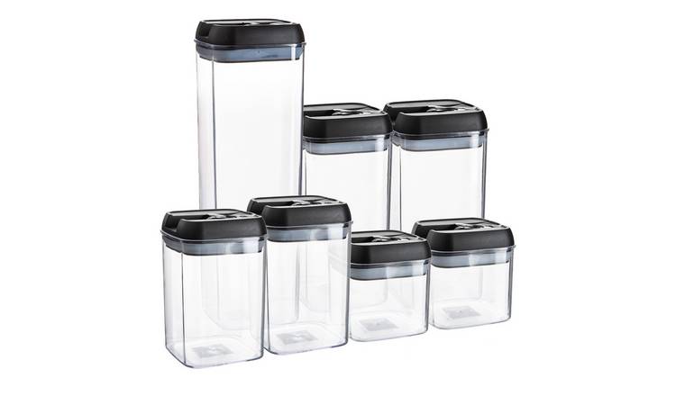 Argon Tableware 7 Piece Flip Lock Plastic Food Storage Containers Set - Black