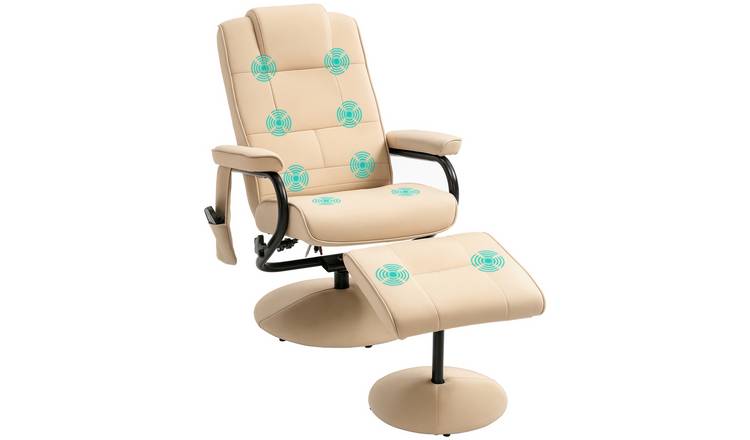 HOMCOM Faux Leather Swivel Recliner Chair with Footstool - Beige
