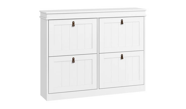 HOMCOM Fluted Shoe Cabinet with 4 Drop Down Drawers - White