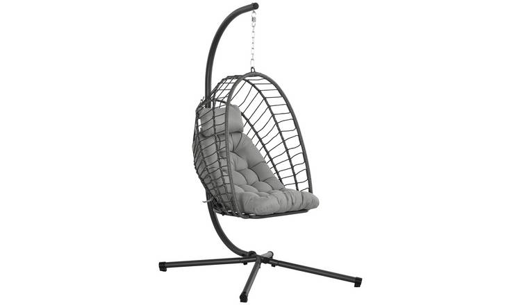 Outsunny PE Rattan Foldable Garden Egg Swing Chair - Light Grey
