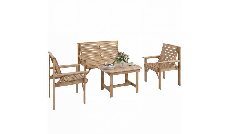Outsunny 4 Seater Wooden Garden Furniture Set - Natural wood finish