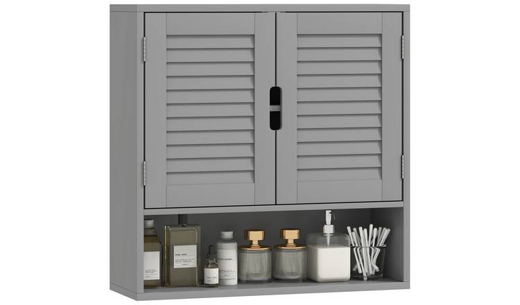 HOMCOM Wall Mounted Bathroom Cabinet with Adjustable Shelves - Grey
