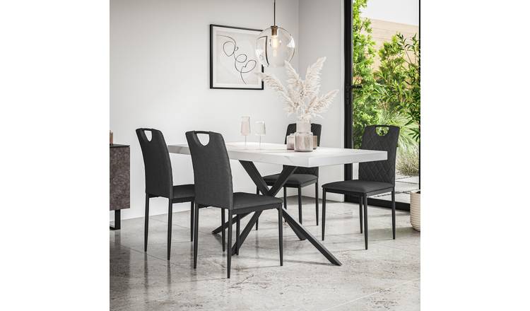 Furniture Online Donni Monza Marble Effect Dining Table & 6 Charcoal Chairs